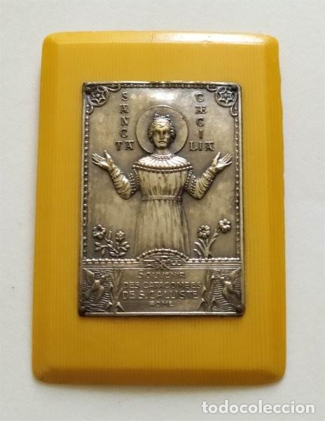 Antiquit&auml;ten: Souvenir Catacumbas de San Cecilio - Placa de Santa Cecilia Orante (Grand Tour souvenirs, h. 1920)