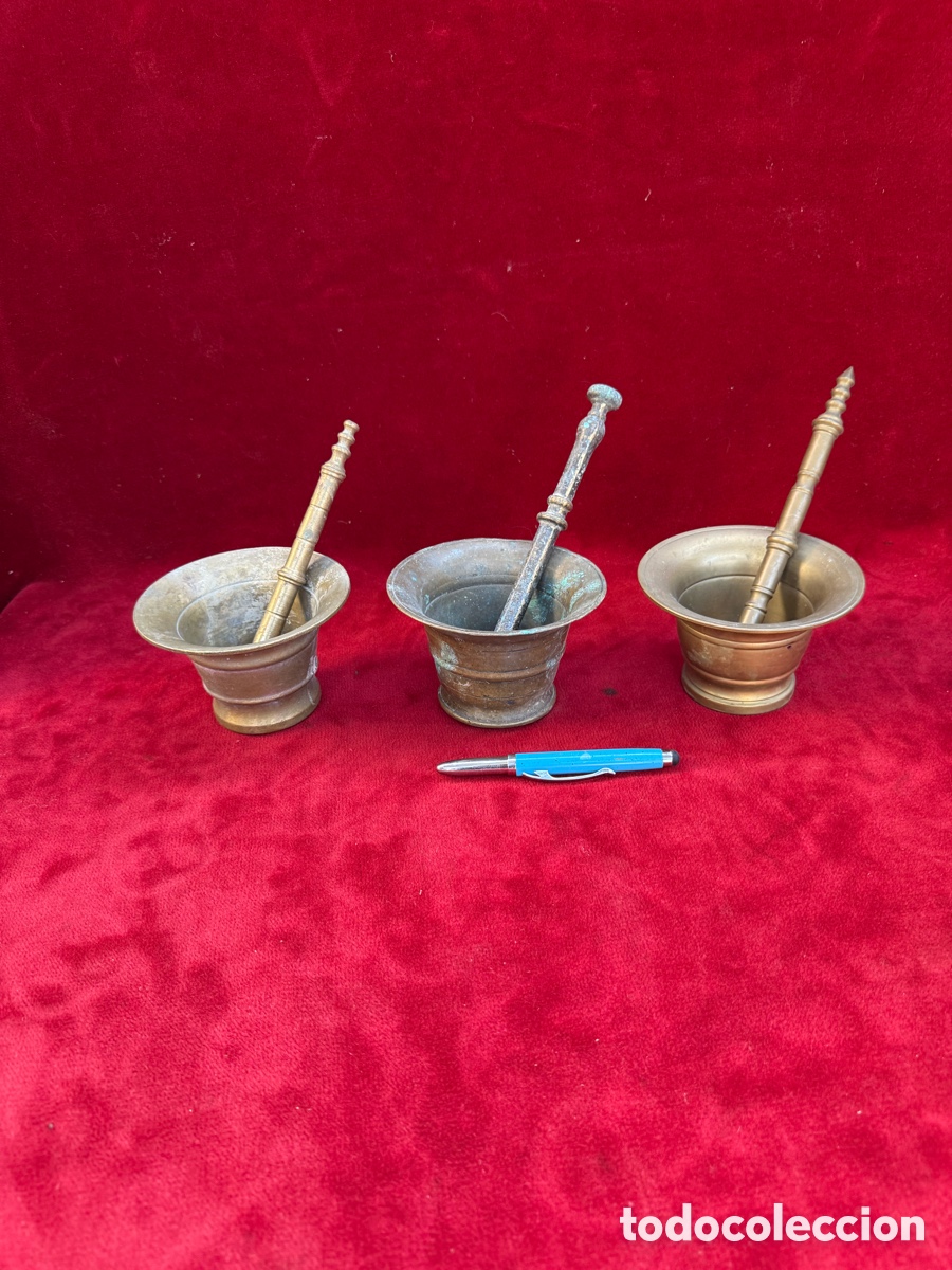Oggetti Antichi: Lote de 3 morteros antiguos de bronce!