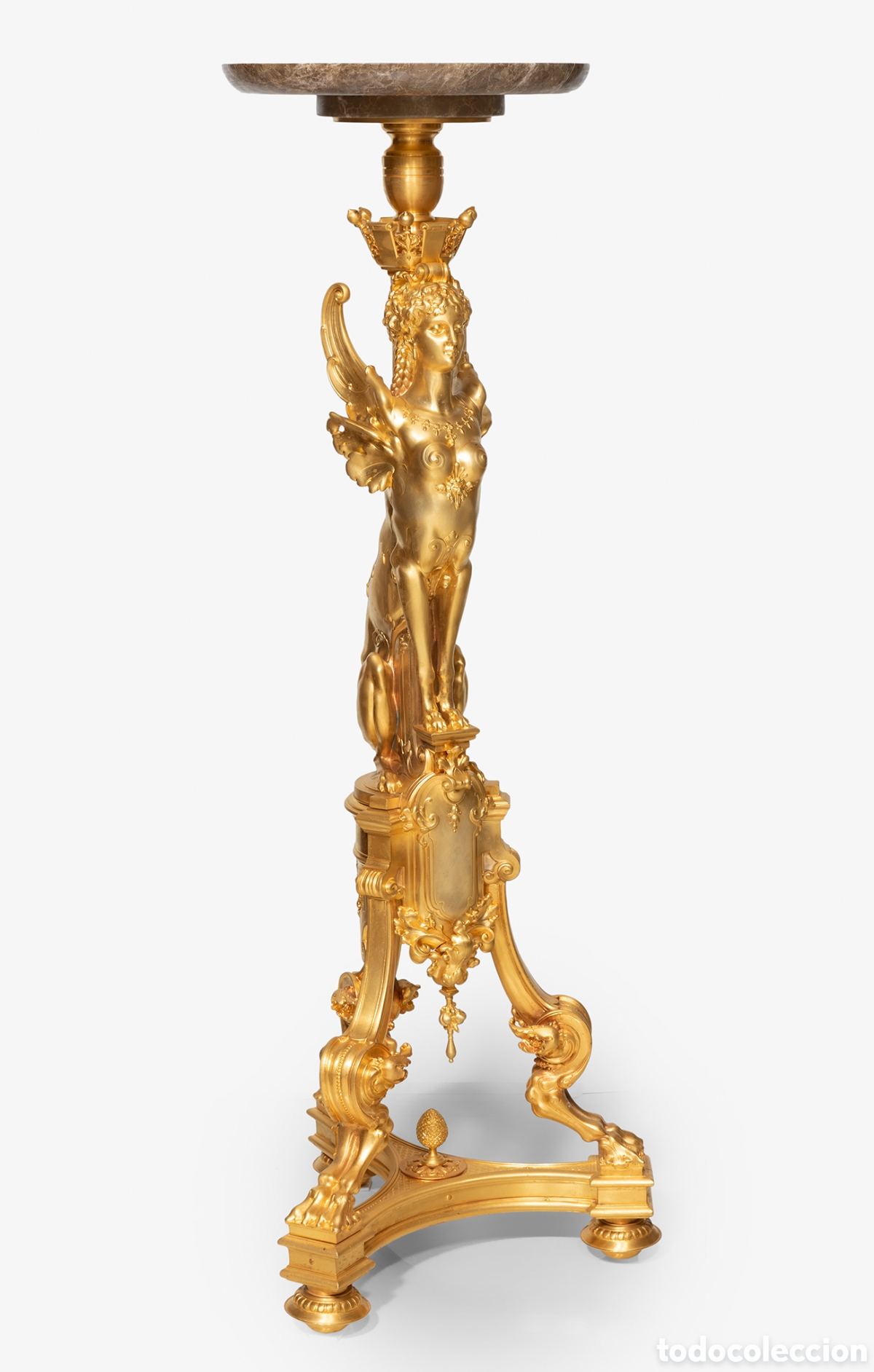Antiquit&eacute;s: Pedestal en bronce dorado y marmol, Henri Picard, Francia 1840-1890