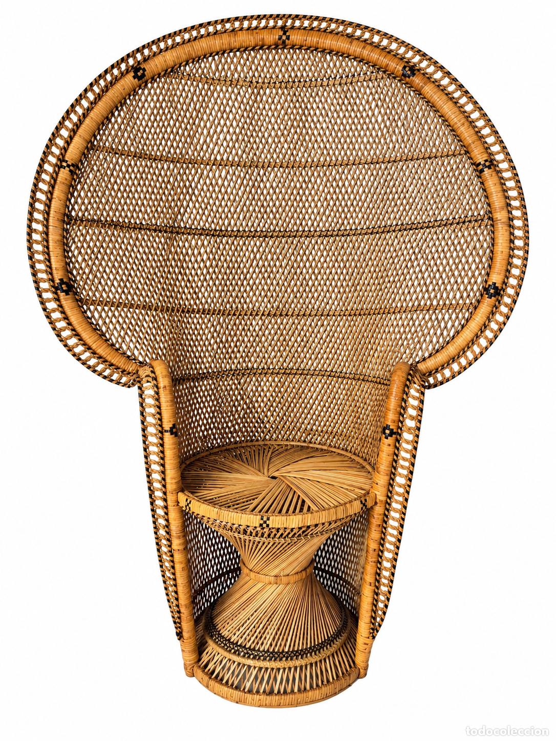 Antiguidades: Sill&oacute;n Emmanuelle - Gran Silla Rat&aacute;n y Mimbre - A&ntilde;os 60-70 - Muy Decorativa