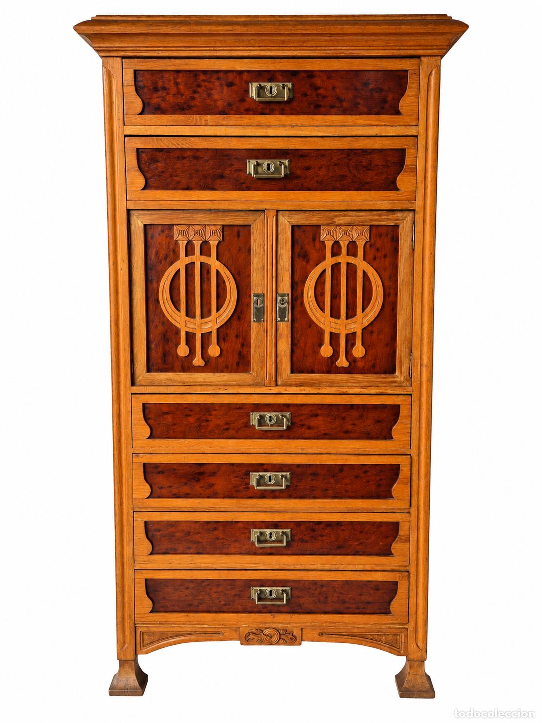 Antiquit&eacute;s: Antiguo Secreter, Escritorio Modernista, Sifonier, C&oacute;moda - Madera de Roble y Ra&iacute;z - S. XIX