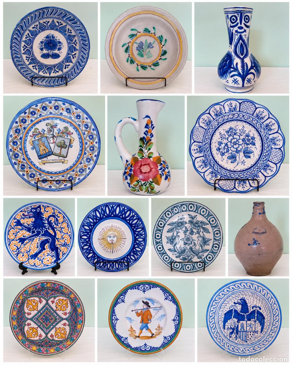 Antiquit&eacute;s: Gran colecci&oacute;n vintage de 12 piezas de loza y cer&aacute;mica decorativa pintadas a mano, incluyendo piezas