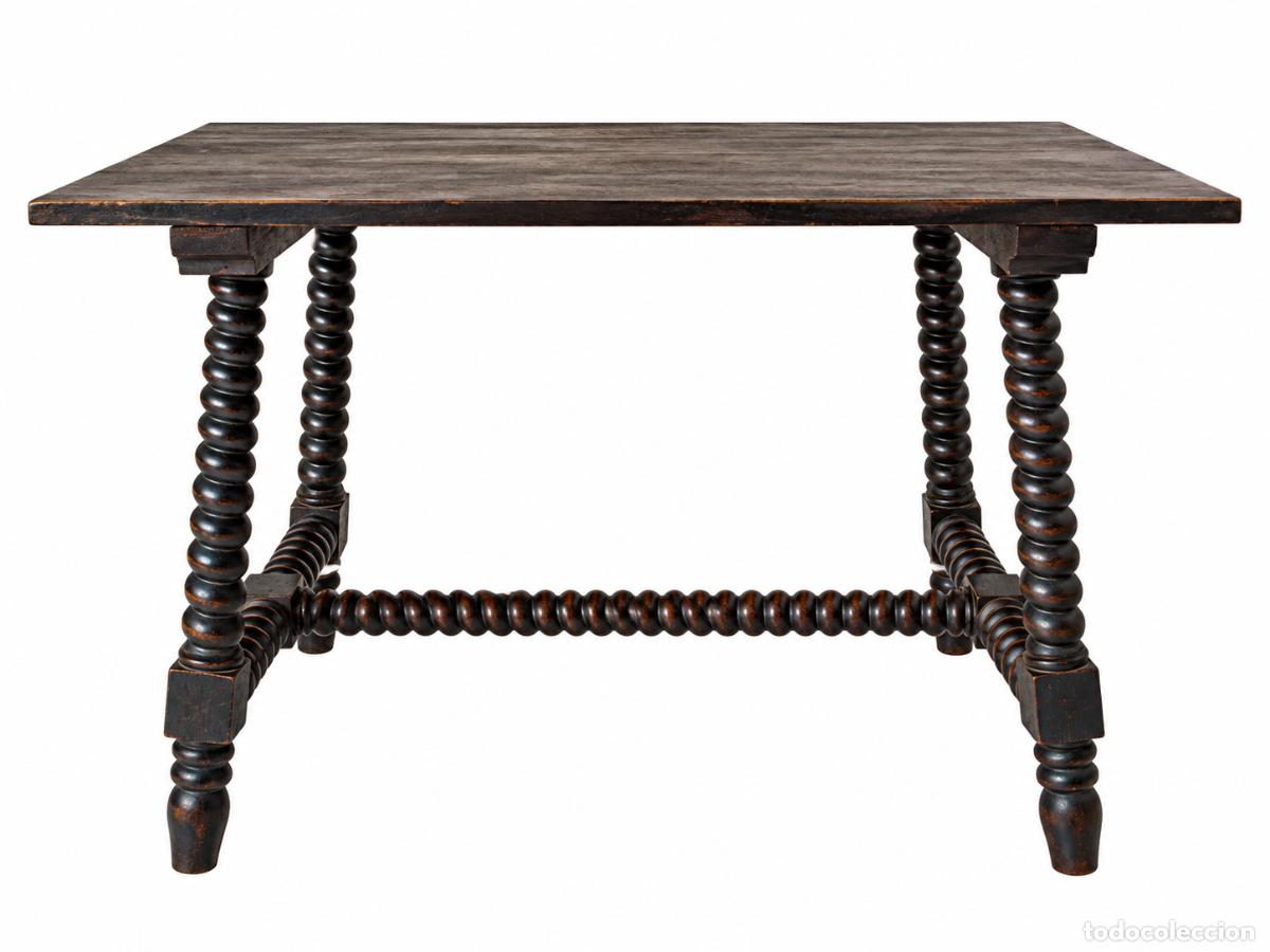 Antiquit&eacute;s: Mesa Mallorquina - Pata Torneada de Lenteja - Madera de Haya - S.XIX