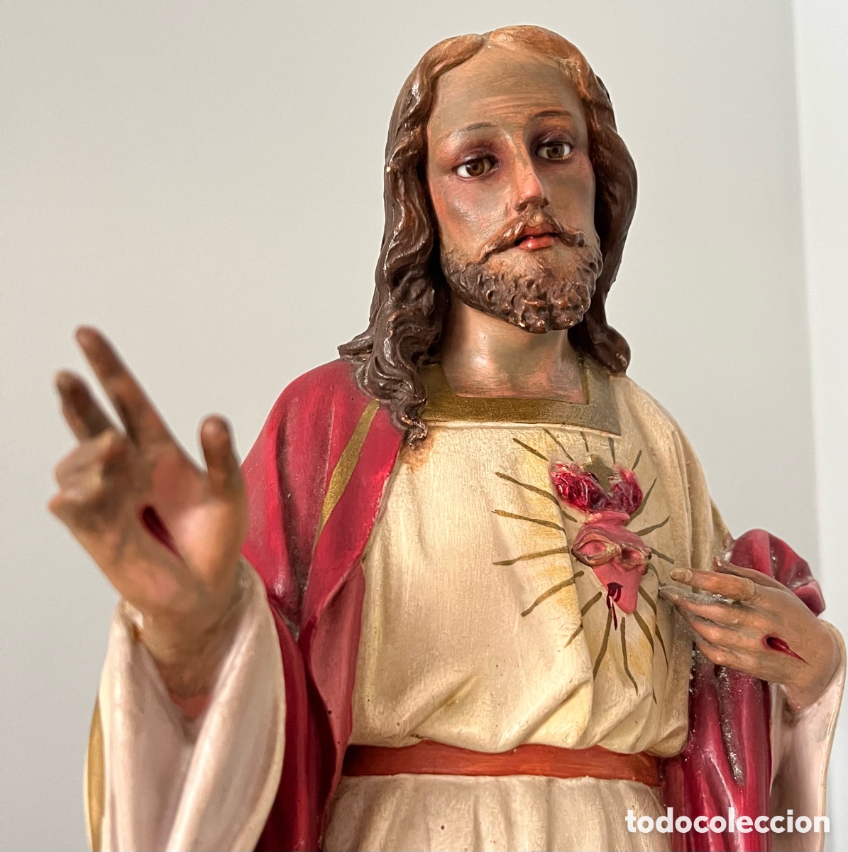 Antig&uuml;edades: Antigua figura Sagrado Coraz&oacute;n de Jes&uacute;s/55 cm
