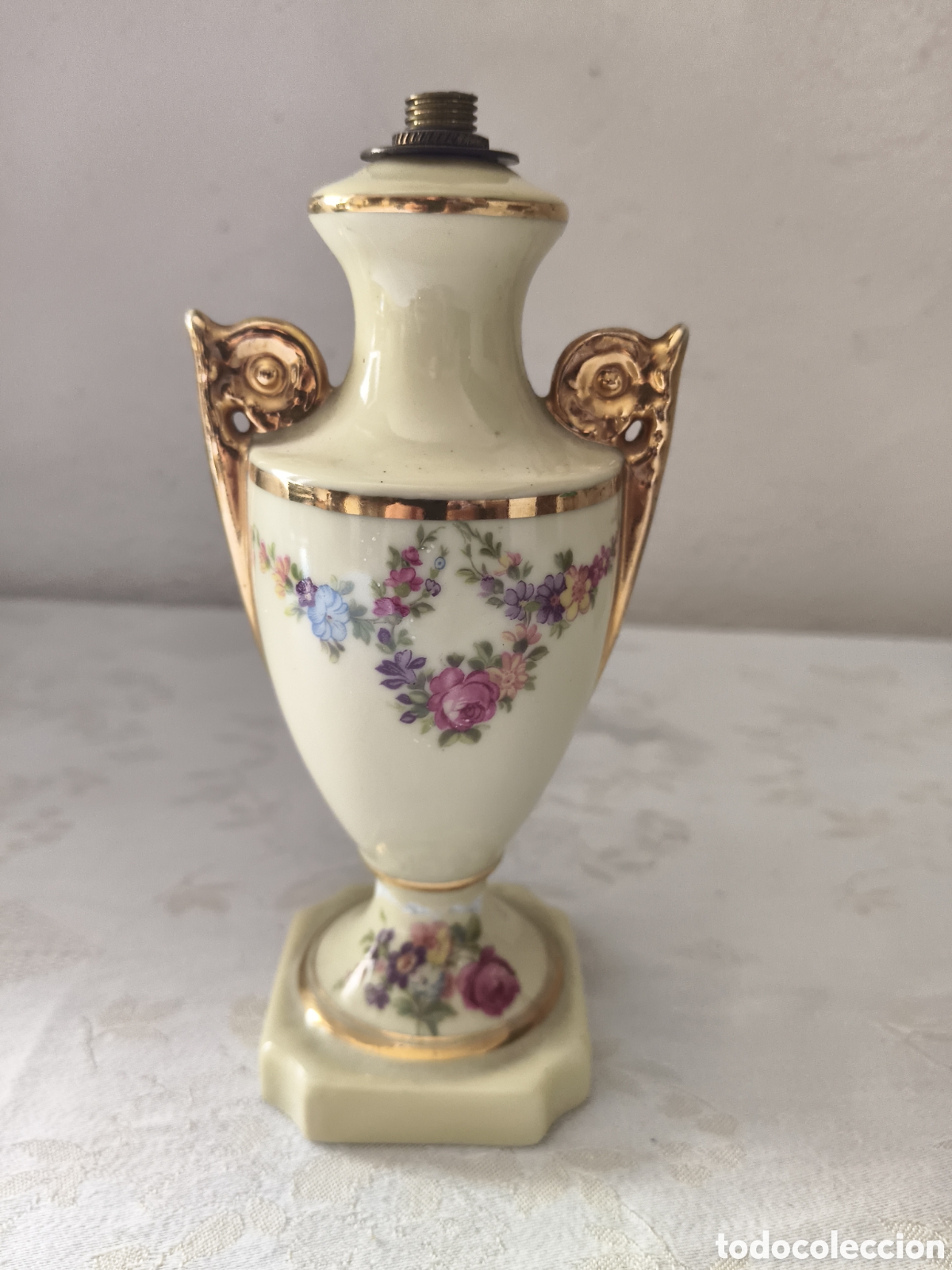 Antiquit&auml;ten: Antigua peque&ntilde;a l&aacute;mpara tipo anfora porcelana de sobremesa Limoges 16 cm altura Leer!!