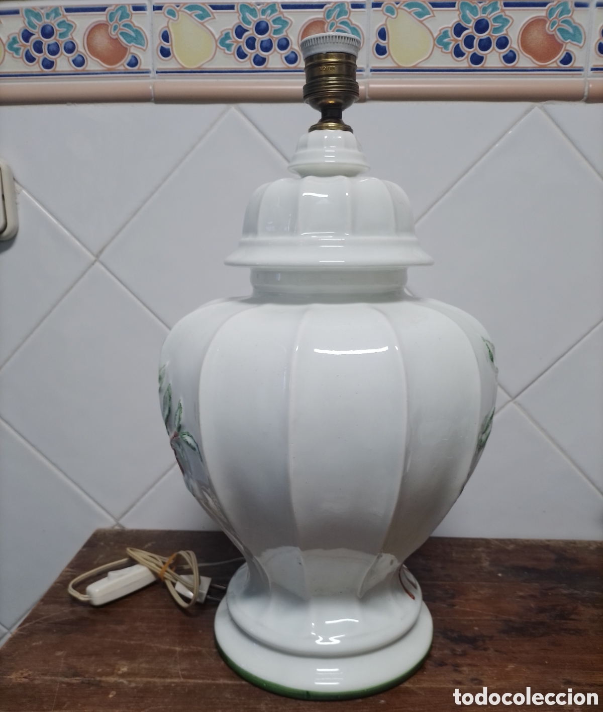 Antig&uuml;edades: Lampara ceramica motivos bamb&uacute;. - Foto 5