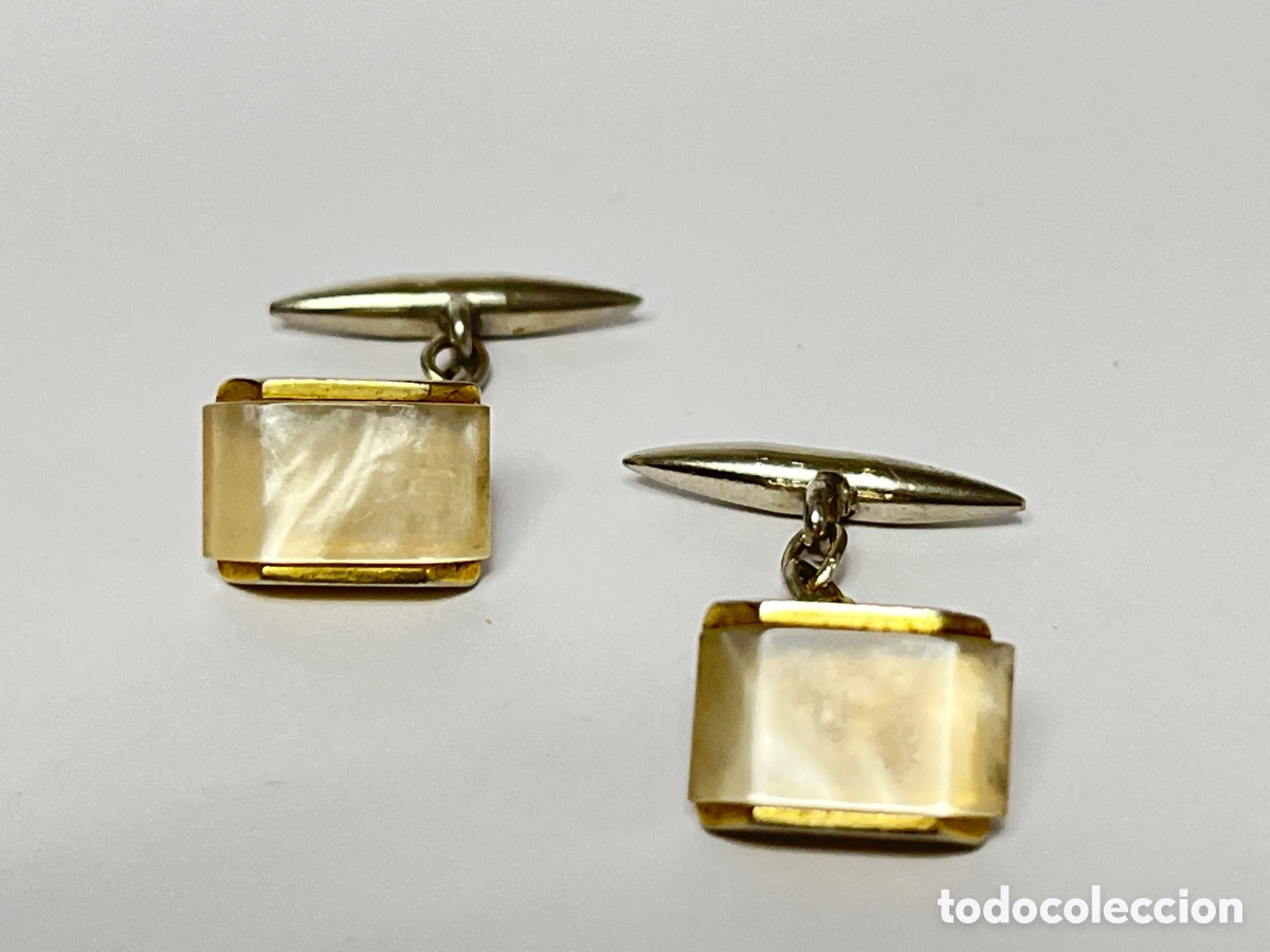 Antiguidades: Gemelos vintage nacarados /G26