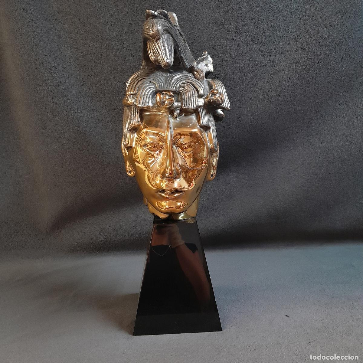 Oggetti Antichi: FIGURA CABEZA MAYA EN METAL DORADO. D'ARGENTA INTERNACIONAL. 1989