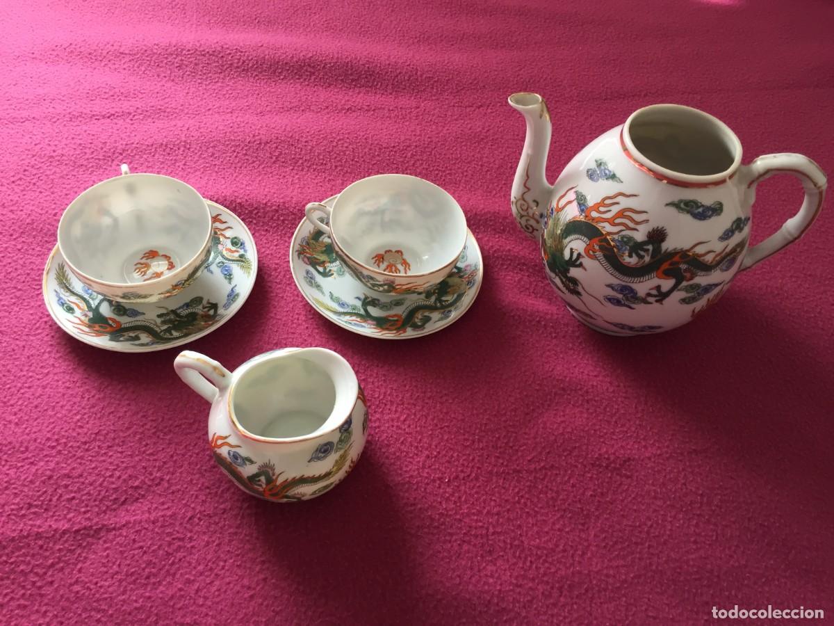 Antig&uuml;edades: ANTIGUO JUEGO DE PORCELANA DE TE CHINO O JAPONES PARA DOS con DRAGONES mediados S. XX