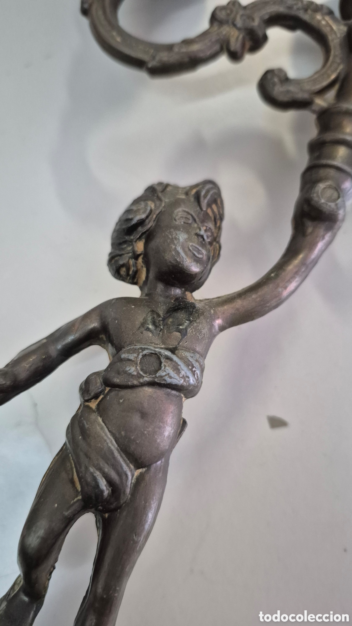 Antig&uuml;edades: Candelabro antiguo de lat&oacute;n - Foto 4