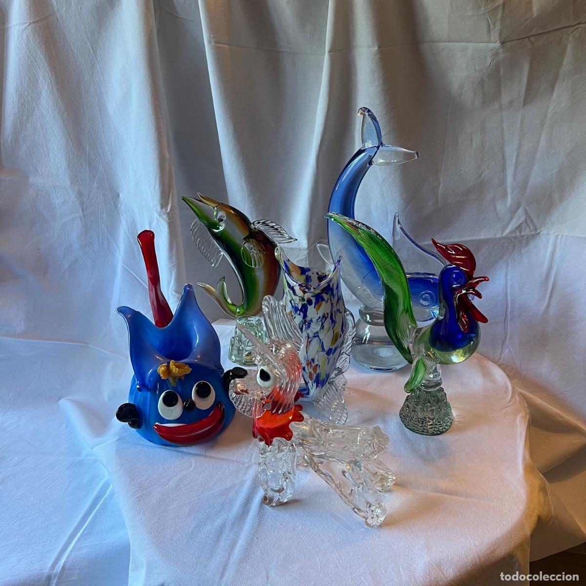 Antiguidades: Colecci&oacute;n de 6 figuras vintage de cristal estilo Murano - Animales y figuras