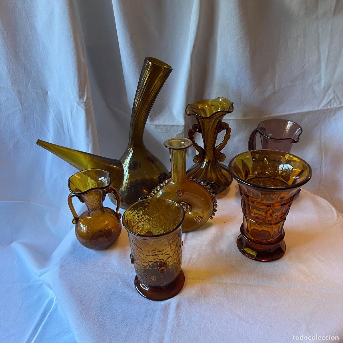 Antiguidades: Lote de 7 piezas de vidrio vintage. Soplado artesanal mallorqu&iacute;n (estilo Gordiola) y prensado.