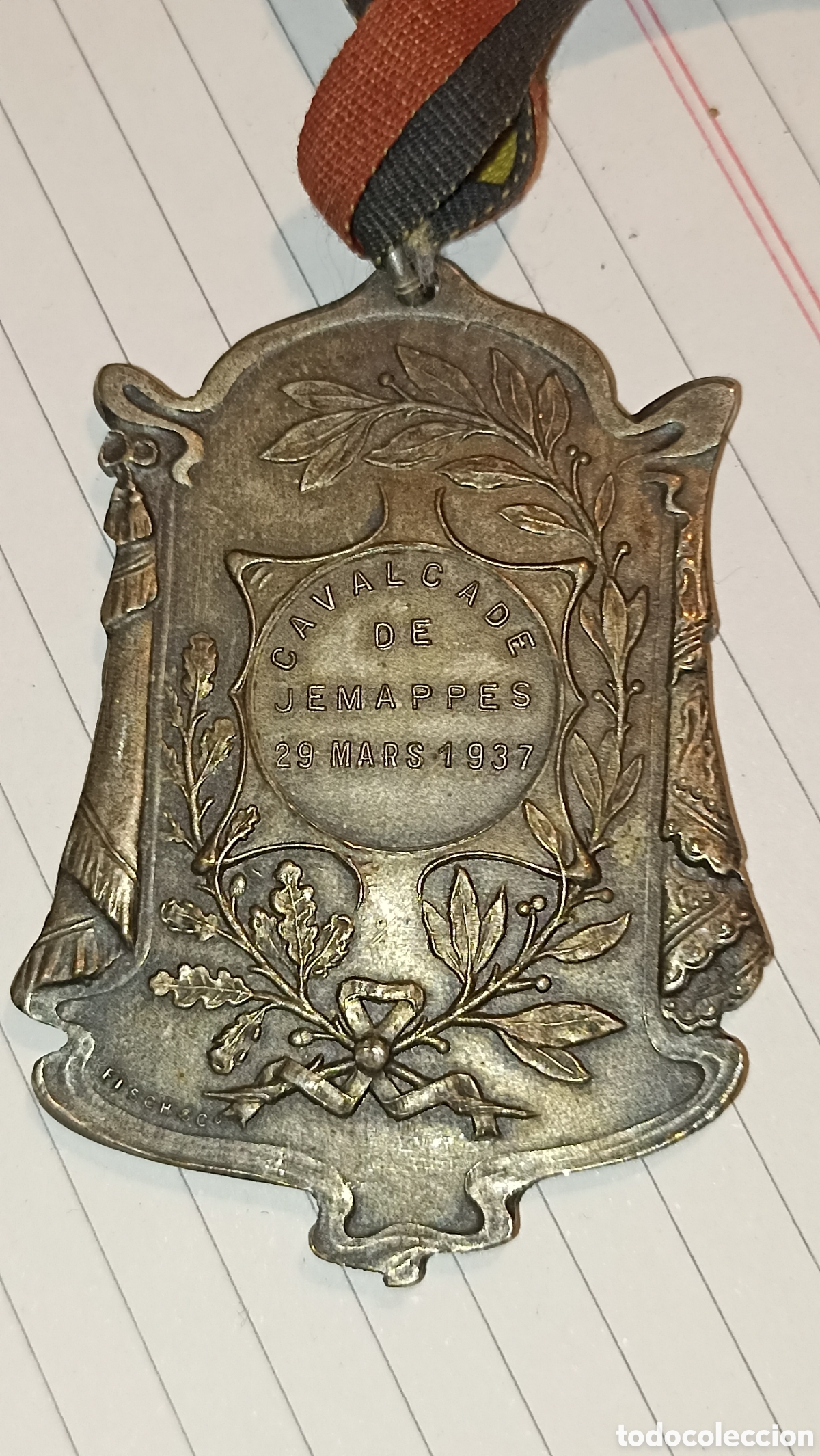 Oggetti Antichi: Antigua Medalla Belga &rdquo;Cavalcade de Jemappes 1937&rdquo; - Firma Fisch & C&deg; (Bruselas)