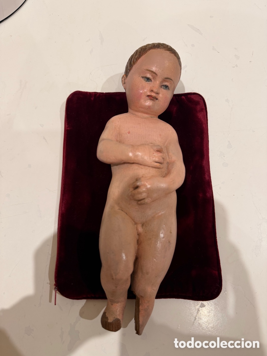 Antig&uuml;edades: Talla Ni&ntilde;o Jes&uacute;s madera policromada antigua