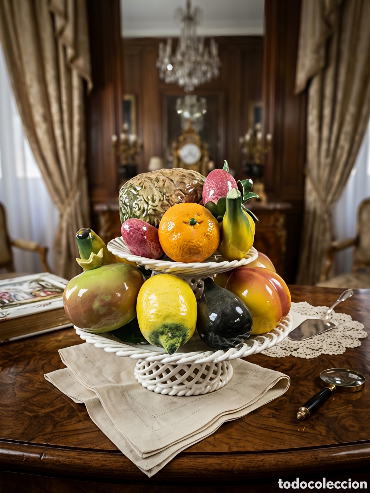 Antiques: Impresionante frutero porcelana HISPANIA