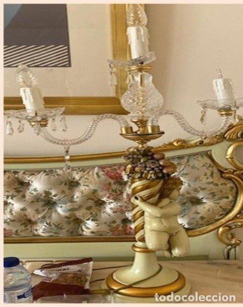 Antig&uuml;edades: Pareja l&aacute;mparas candelabro rococ&oacute; con querub&iacute;n