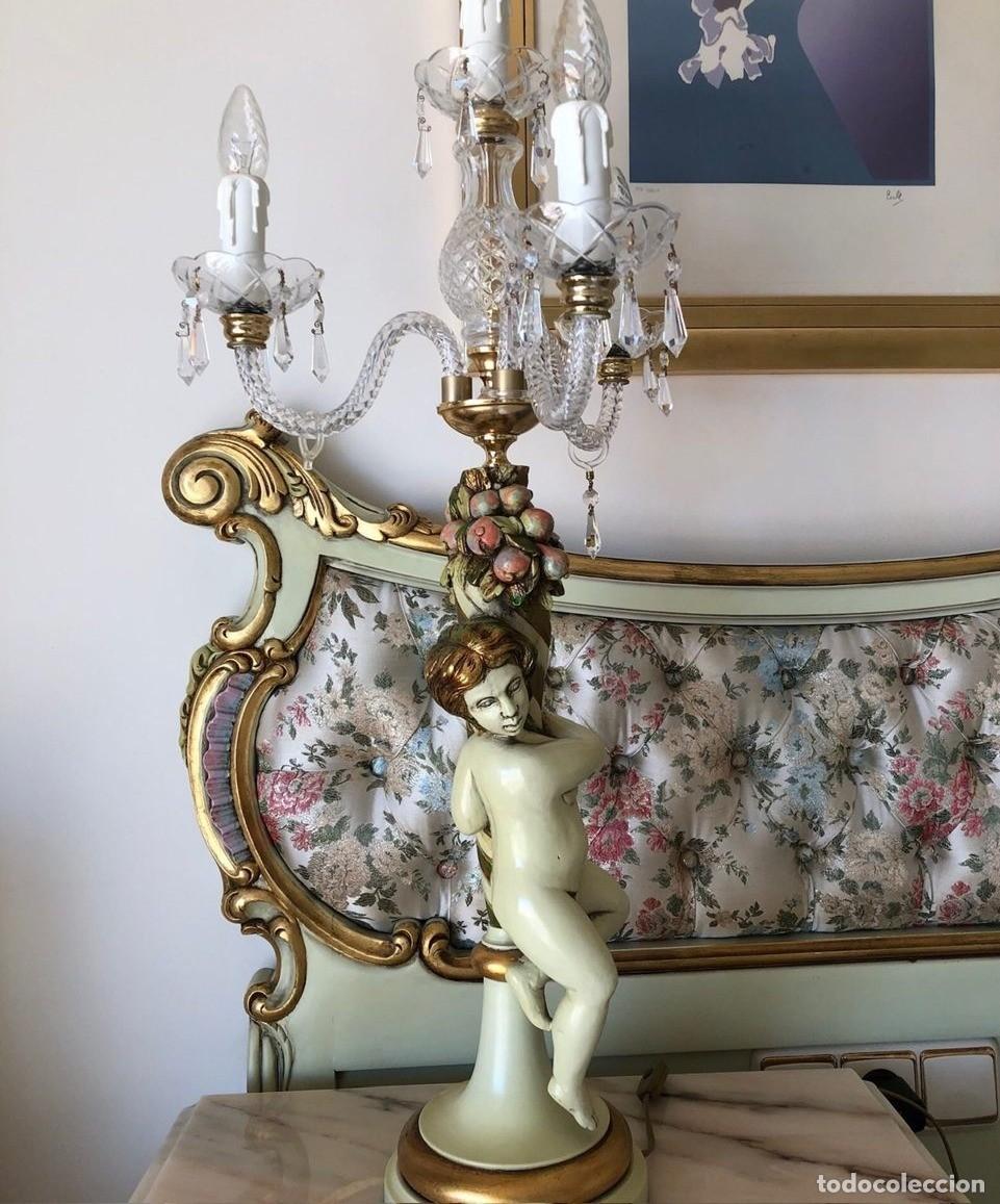 Antig&uuml;edades: Pareja l&aacute;mparas candelabro rococ&oacute; con querub&iacute;n - Foto 2