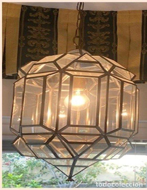Antig&uuml;edades: Farol granadino de techo, cristal y metal dorado