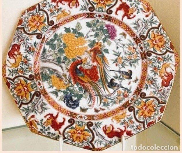 Antig&uuml;edades: Plato octogonal porcelana Saji pintado a mano
