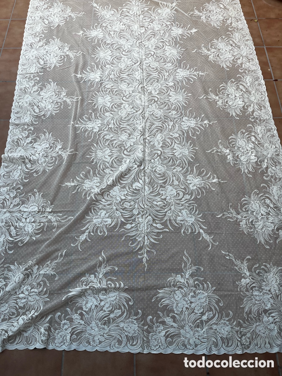 Antiguidades: Antiguo mantel encaje alen&ccedil;on. Ideal novia, a&ntilde;os 30. Conserva etiqueta.