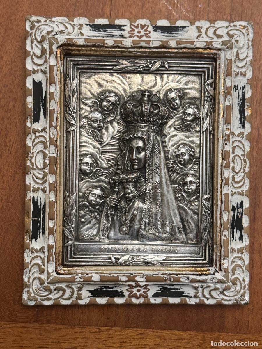 Antig&uuml;edades: Nuestra Se&ntilde;ora de Bego&ntilde;a, placa de cobre plateado con marco