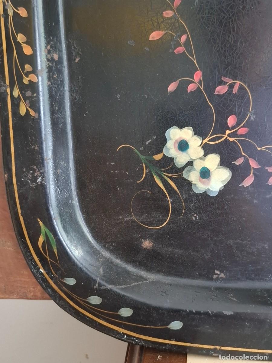 Antig&uuml;edades: BANDEJA METALICA RECTANGULAR DECORADA A MANO S. XIX - Foto 10