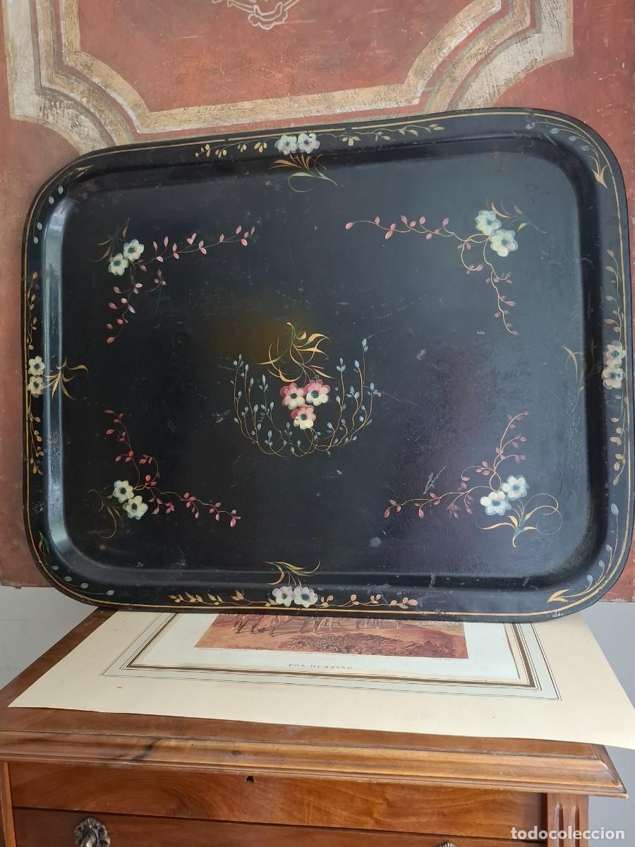 Antig&uuml;edades: BANDEJA METALICA RECTANGULAR DECORADA A MANO S. XIX - Foto 15