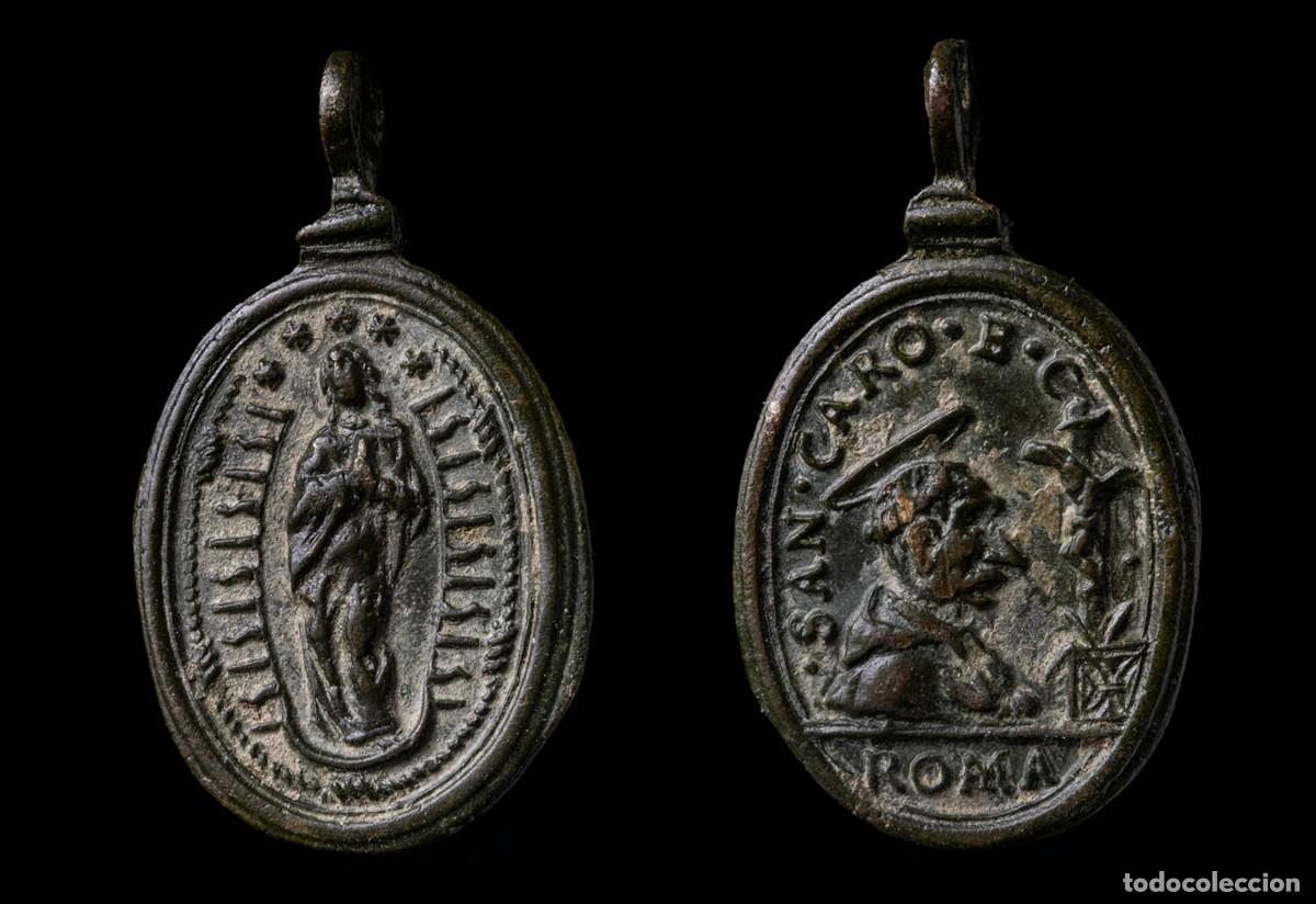 Antig&uuml;edades: Medal XVI-XVII centuries, San Carlos Borromeo/Inmaculada Concepci&oacute;n, 26x15mm.
