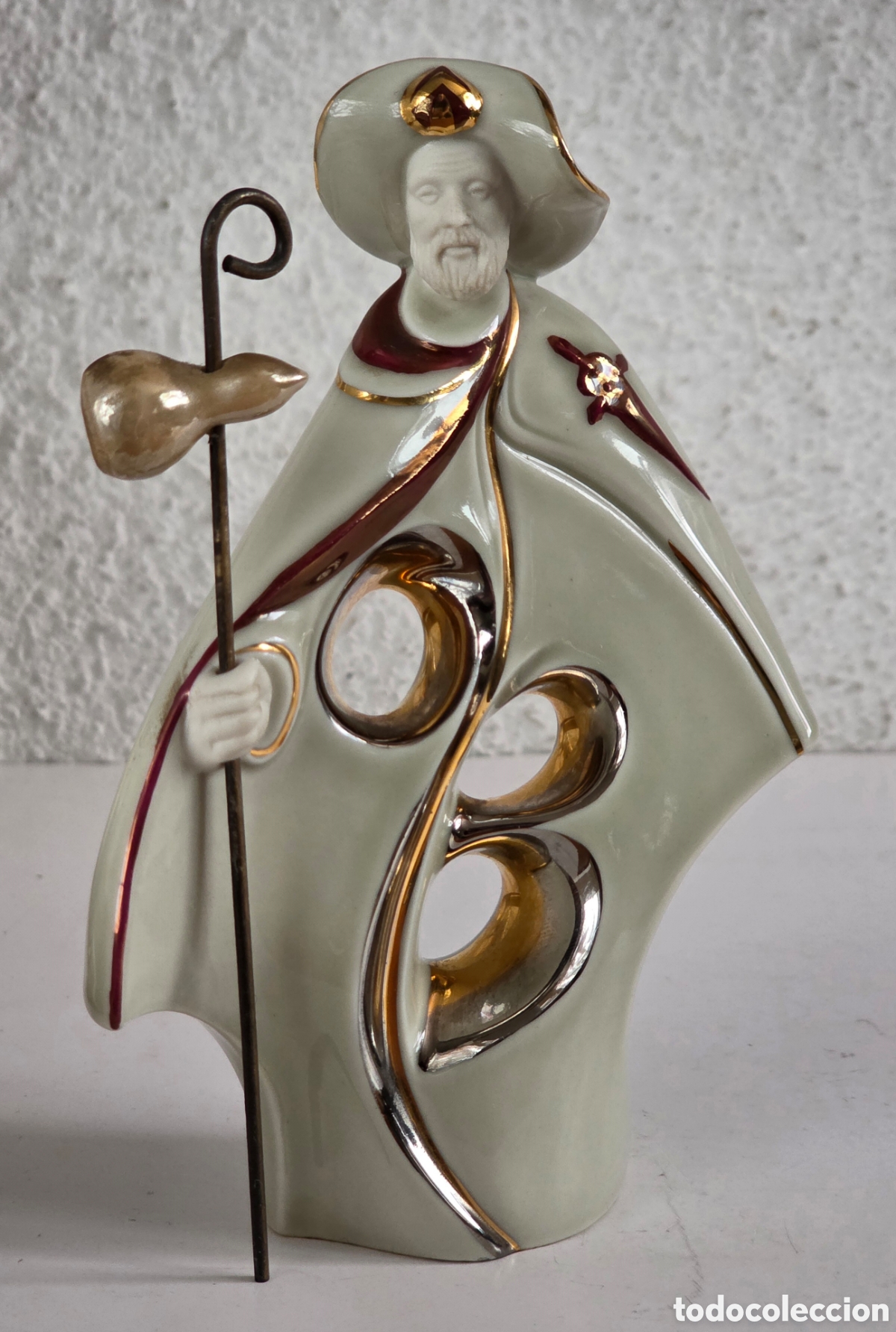 Antig&uuml;edades: Figura Peregrino Apostol Santiago Porcelana Galos Camino Decoraci&oacute;n Galicia Religi&oacute;n - Numerada