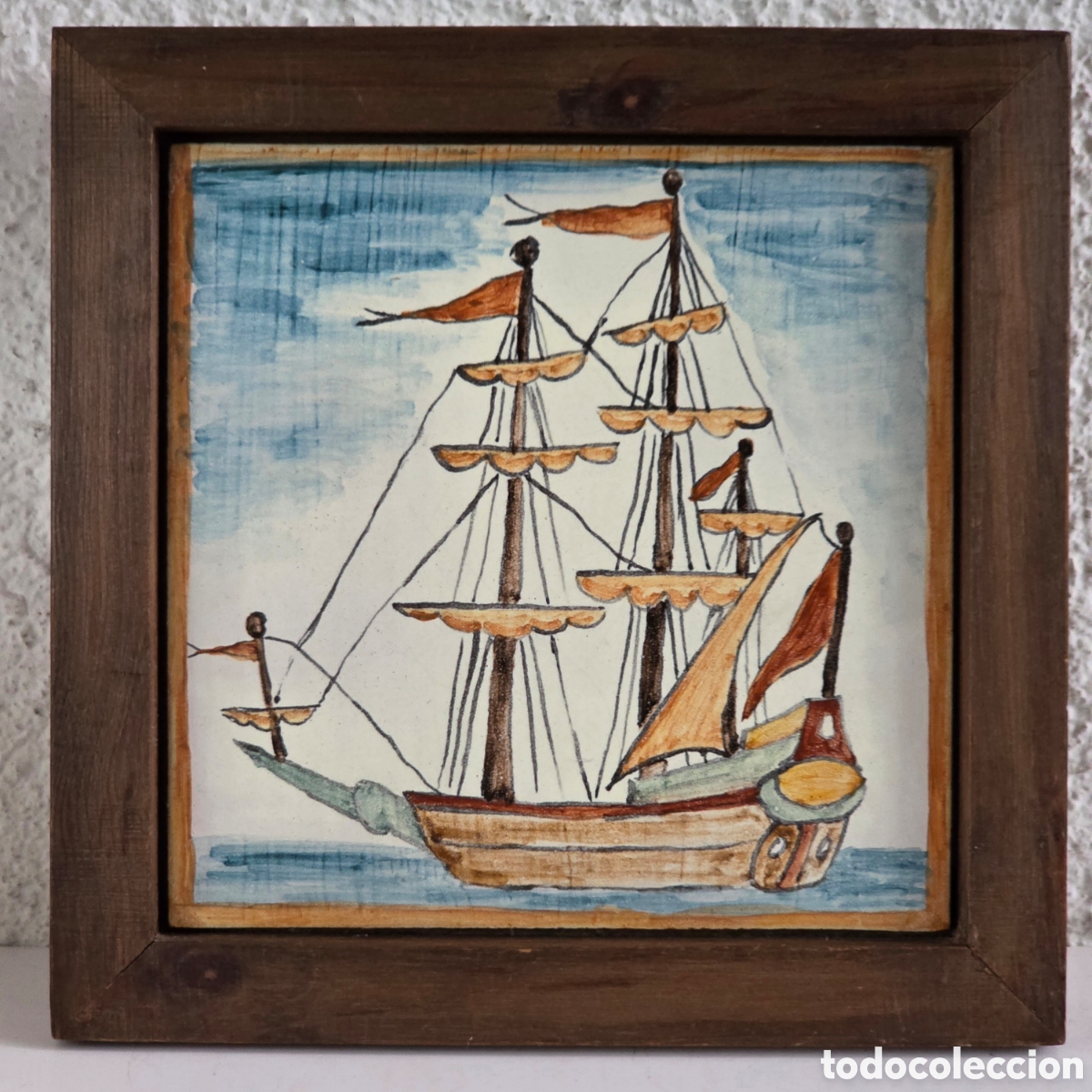 Antig&uuml;edades: Azulejo Barco Gale&oacute;n Decoraci&oacute;n R&uacute;stica Marinera Velero Nav&iacute;o Buque Velas Mar