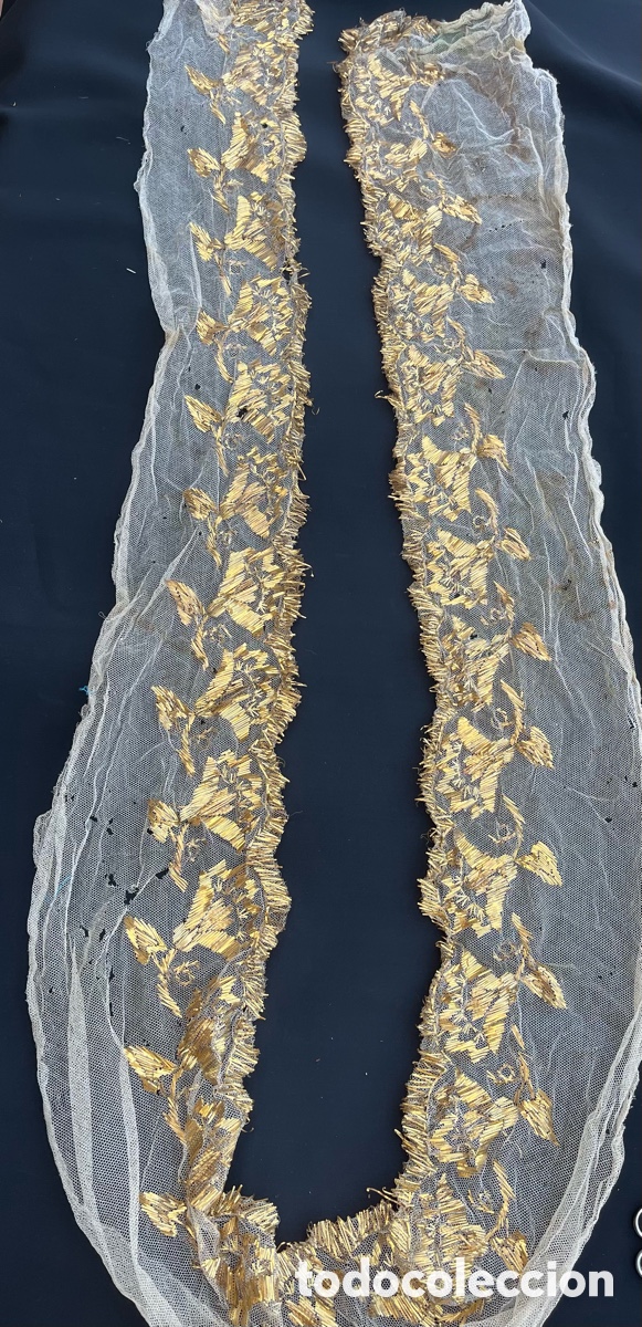 Antiques: Antiguo encaje religioso hojilla de oro. Siglo XlX.