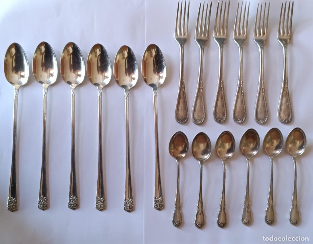 Antig&uuml;edades: Elegante Cuberter&iacute;a Vintage Ba&ntilde;ada en Plata y Alpaca (18 Piezas) &ndash; Incluye 6 Cucharas Largas Wm. Rog