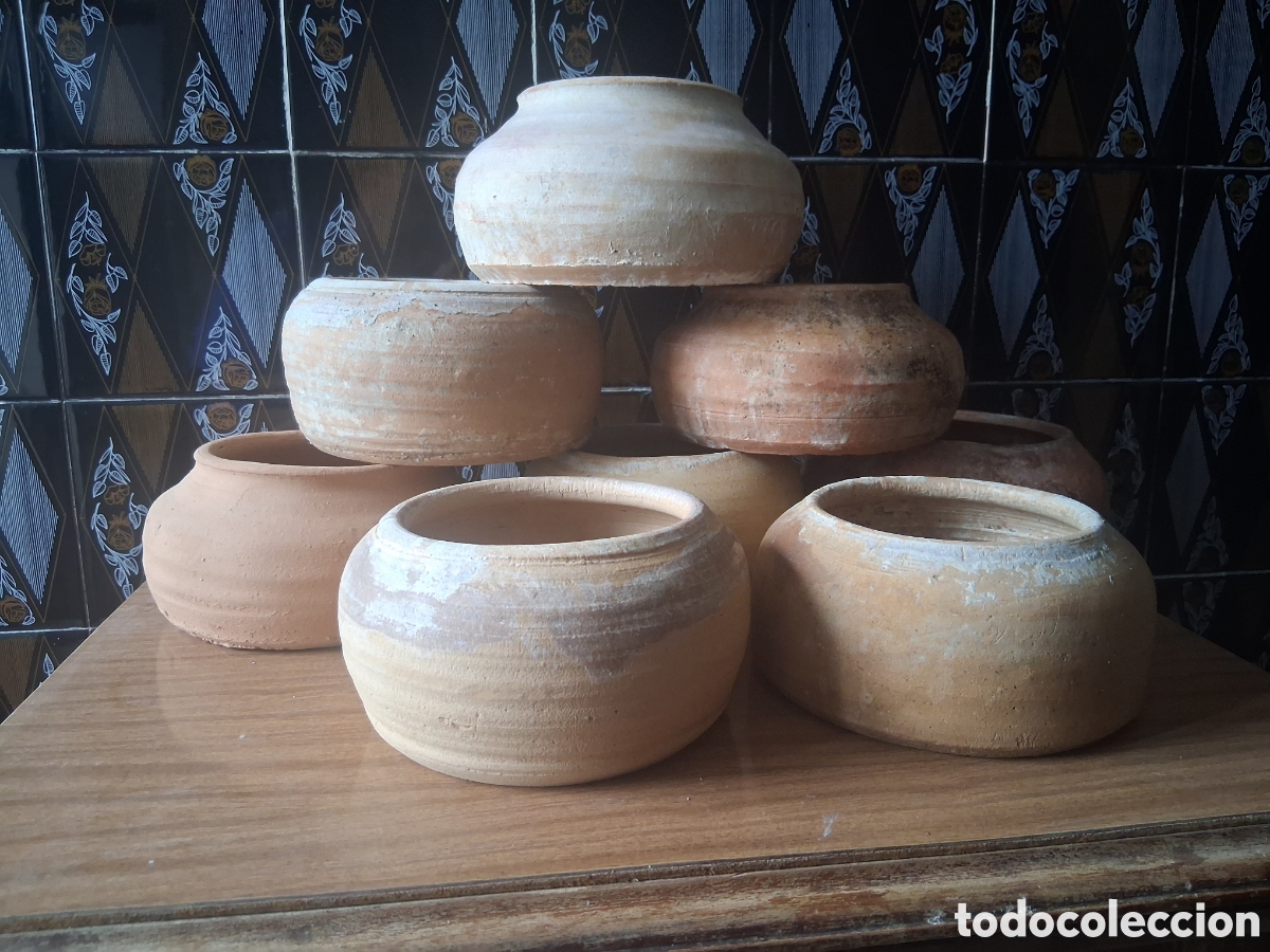 Antiques: 8 Bebederos comederos de ceramica para animales gallina conejos cuenco alfarer&iacute;a de Almer&iacute;a Granada