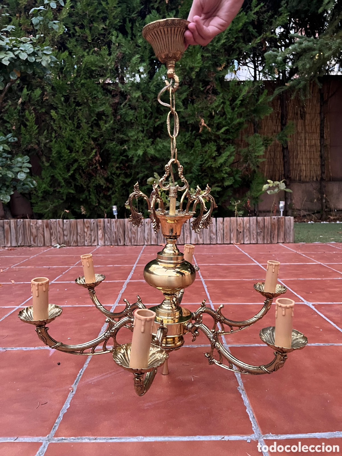 Antig&uuml;edades: Magn&iacute;fica L&aacute;mpara de Techo Vintage en Bronce / Lat&oacute;n Dorado &ndash; 5 Brazos &ndash; Estilo Cl&aacute;sico / Luis XV