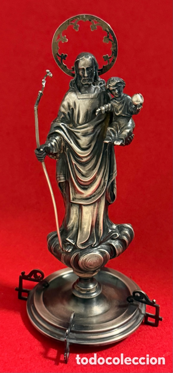Antiques: Preciosa escultura antigua en plata de ley contrastada, de San Jos&eacute; con el ni&ntilde;o Jes&uacute;s.