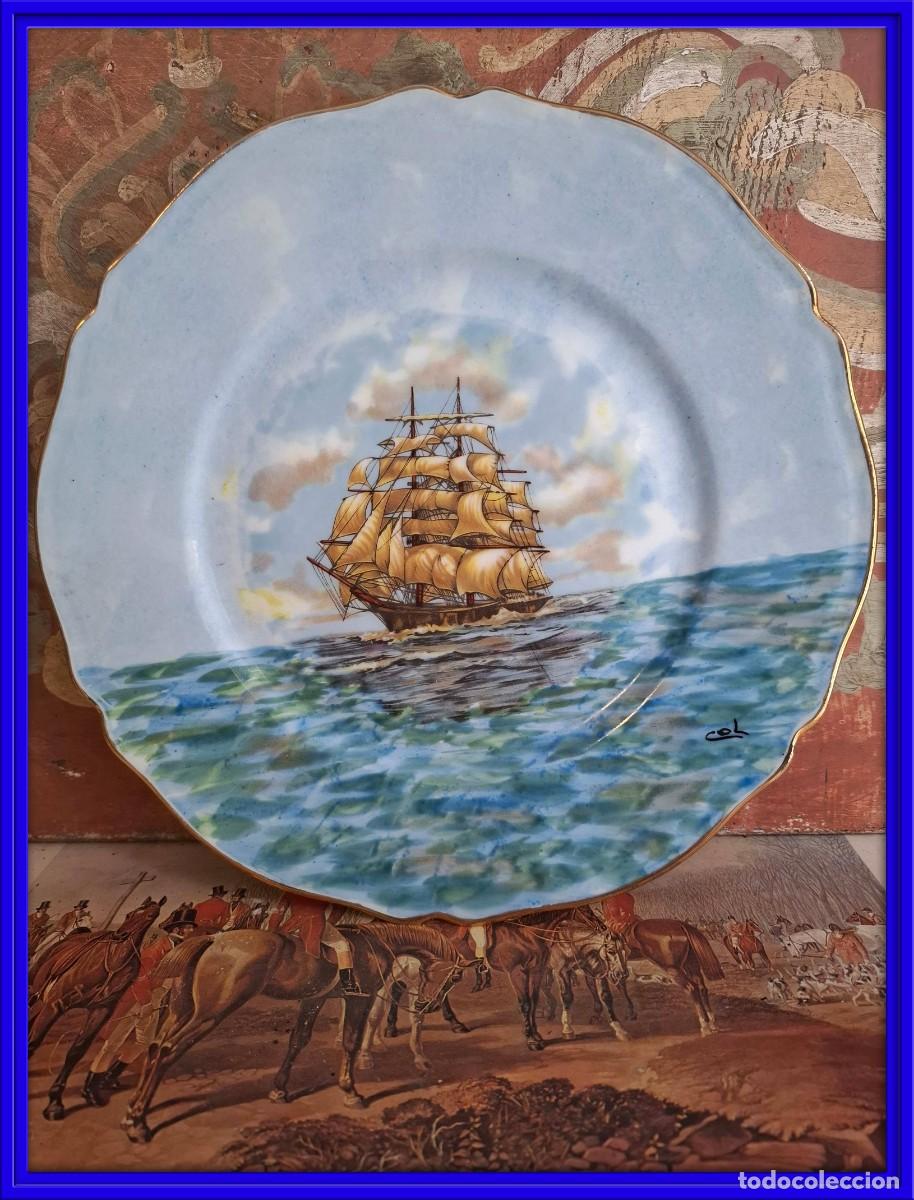Antig&uuml;edades: PLATO MARINERO DE PORCELANA DE LIMOGES PINTADO A MANO
