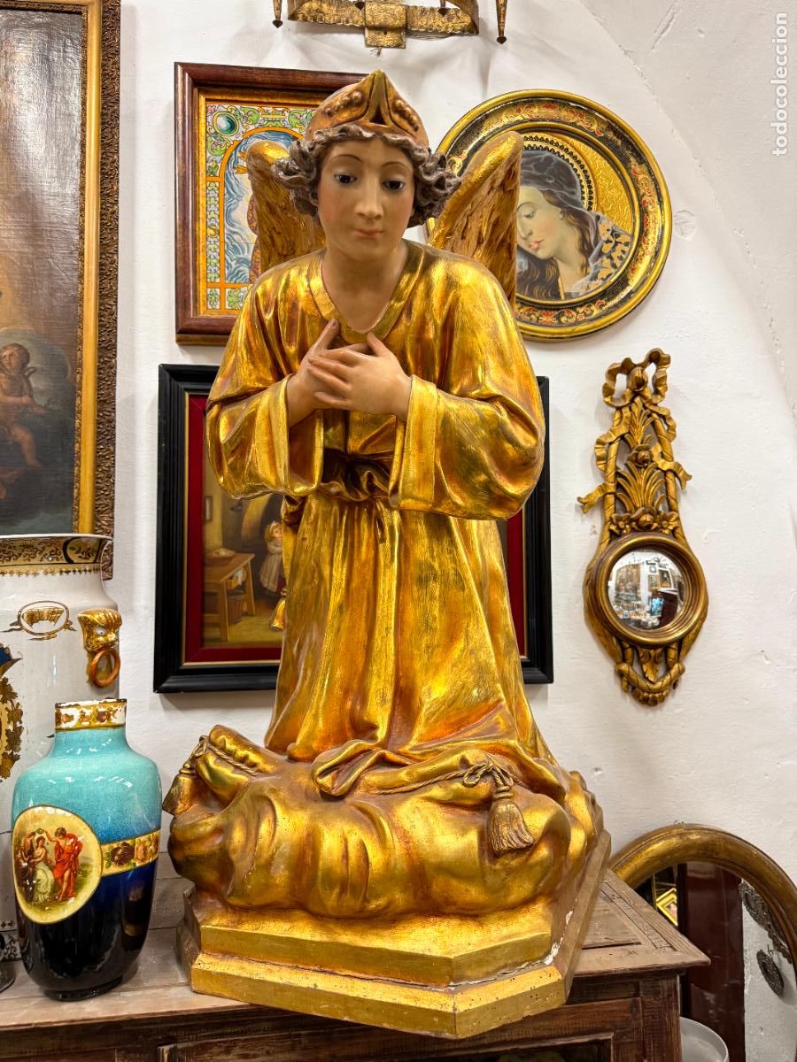 Antiquit&eacute;s: ANTIGUO ANGEL ADORADOR DE OLOT - MEDIDA 97 CM - RELIGIOSO