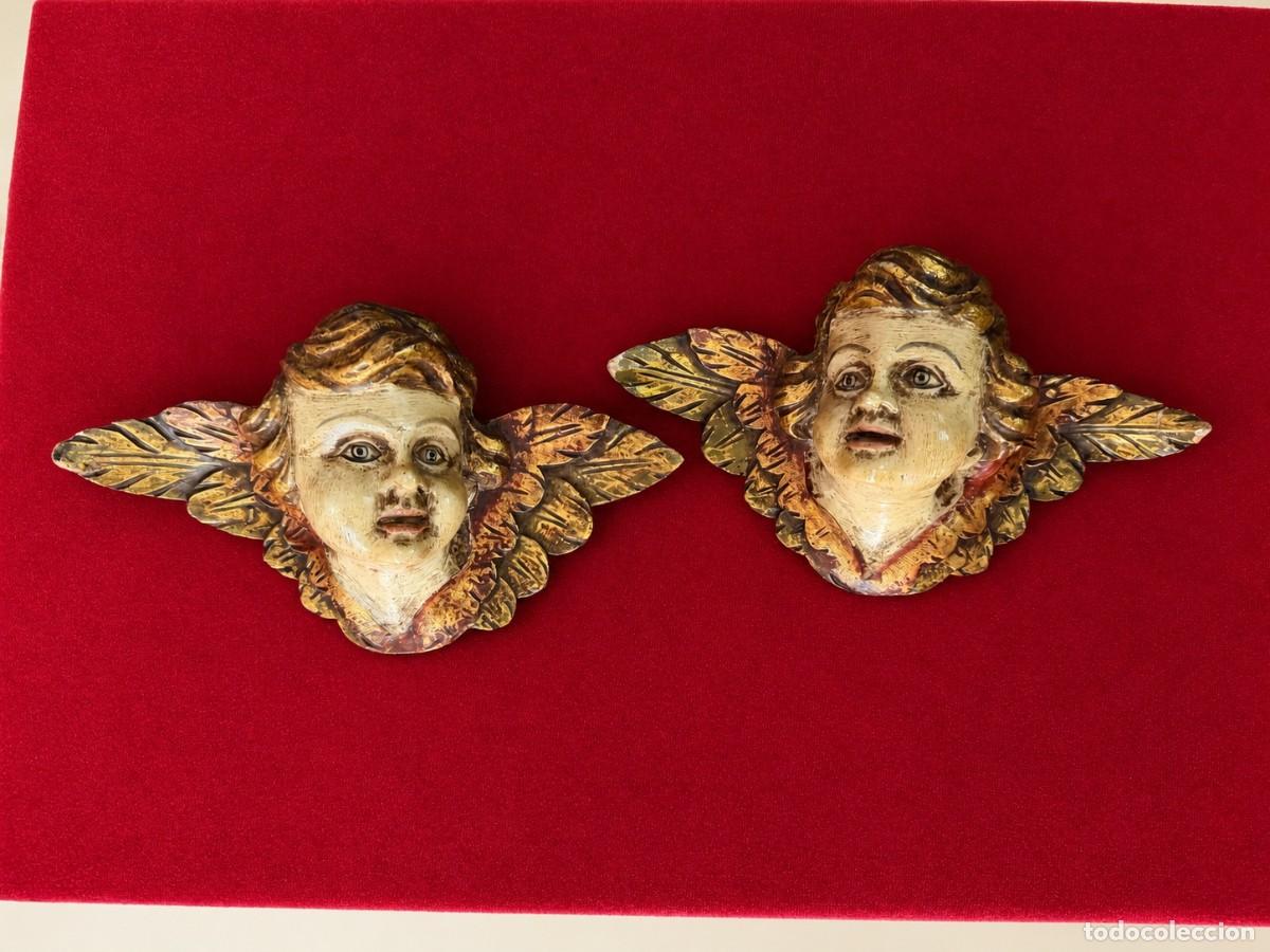 Antiques: Pareja de cabezas de &aacute;ngel en madera tallada