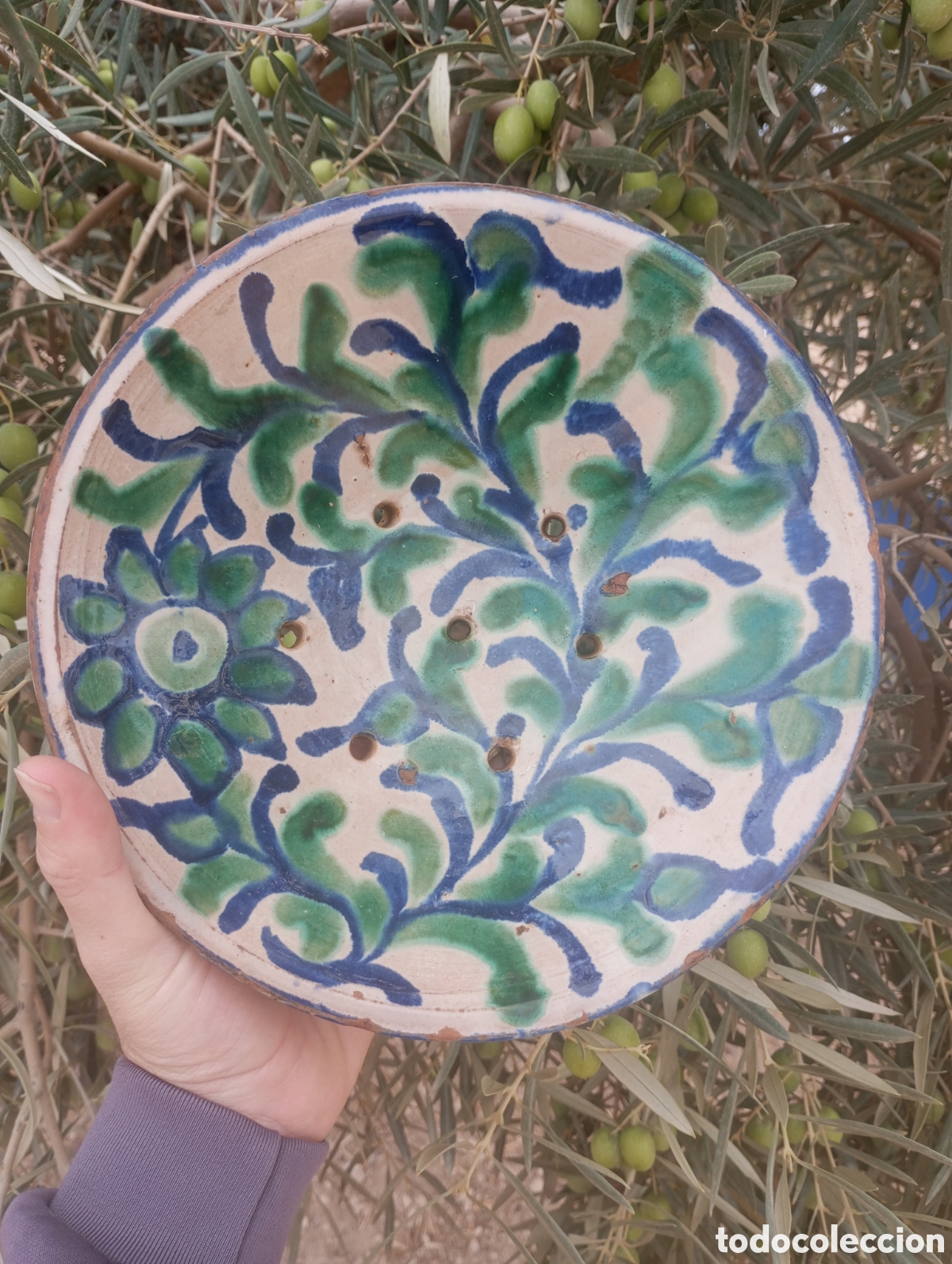 Antiques: Lebrillo escurridor fajalauza Granada culo de mono S XIX