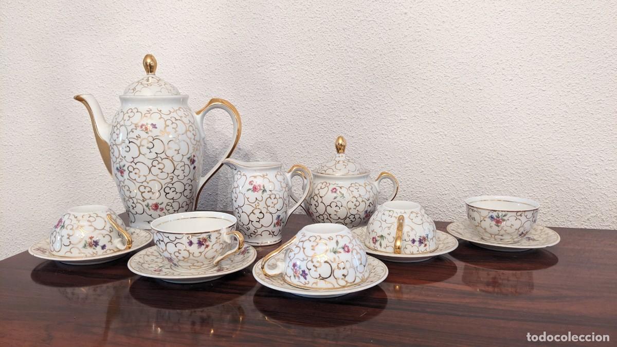 Antig&uuml;edades: Juego de caf&eacute; vintage porcelana oro