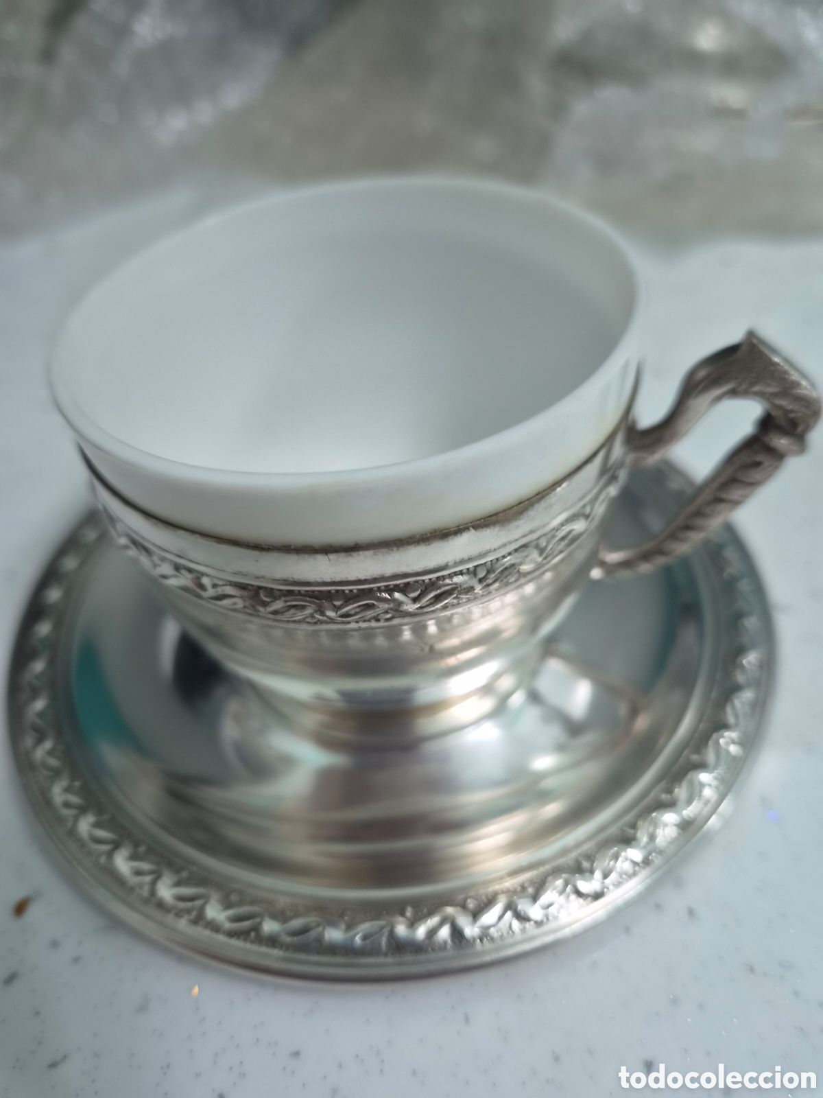 Antig&uuml;edades: Juego de 5 tazas de caf&eacute; ba&ntilde;o de plata
