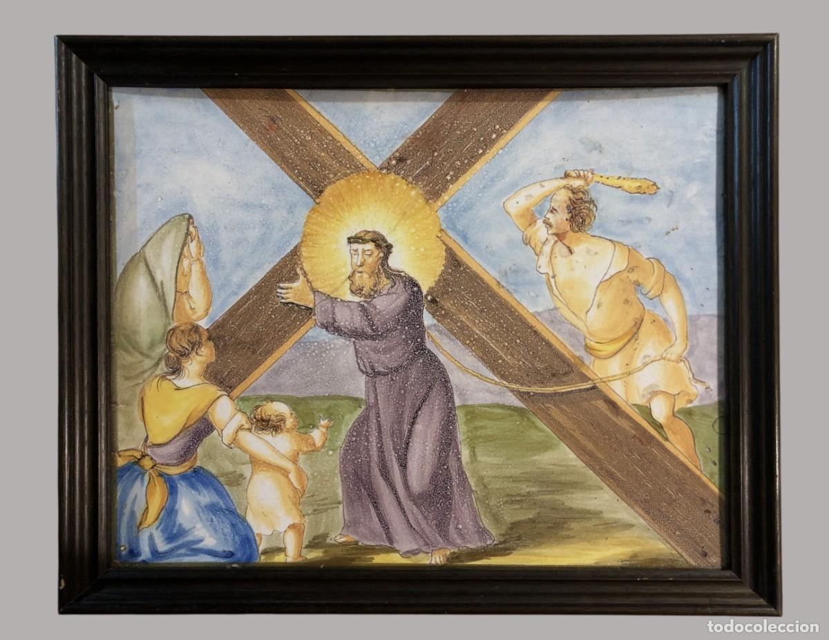 Antig&uuml;edades: AZULEJO VALENCIANO S. XVIII, JESUS CAMINO DEL CALVARIO