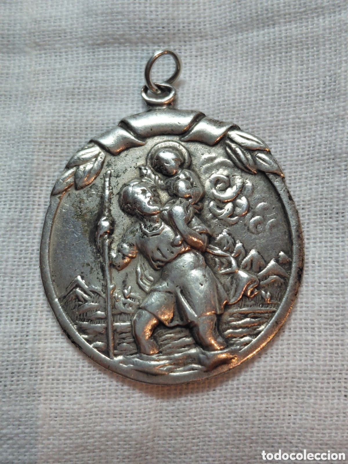 Antig&uuml;edades: ANTIGUA MEDALLA DE PLATA SAN CRISTOBAL