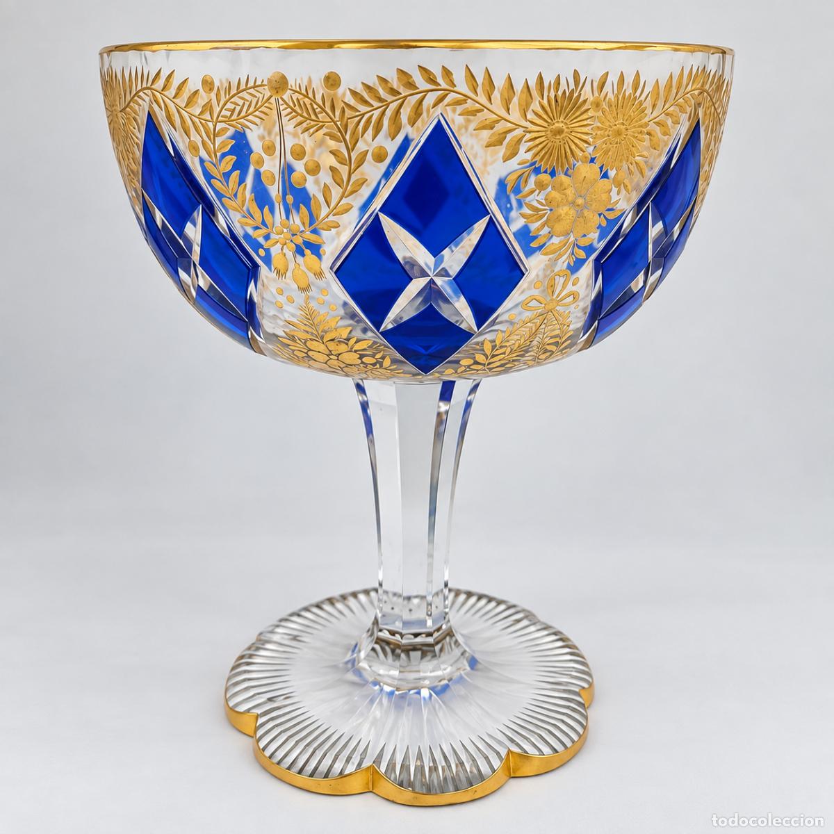 Antiques: Bol de cristal bohemia Josephinenh&uuml;tte cobalto oro