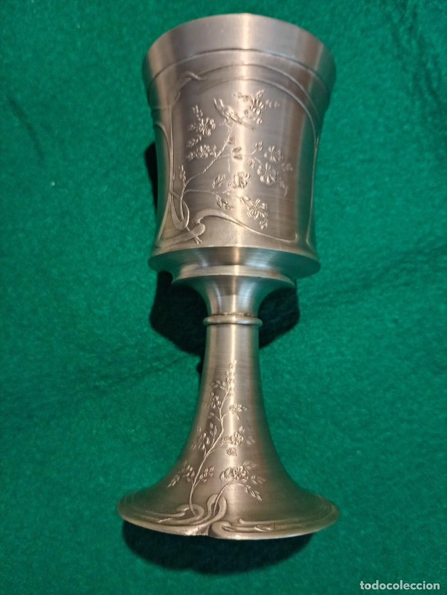 Antig&uuml;edades: Antigua Copa / C&aacute;liz de Esta&ntilde;o - Peltre (Zinn) Estilo Modernista / Art Nouveau | 15,5 cm