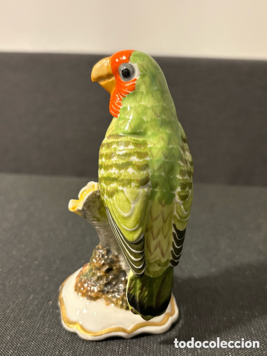 Oggetti Antichi: AGAPORNIS DE PORCELANA HISPANIA &ndash; P&Aacute;JARO VERDE &ndash; FIGURA ESPA&Ntilde;OLA &ndash; 15 CM