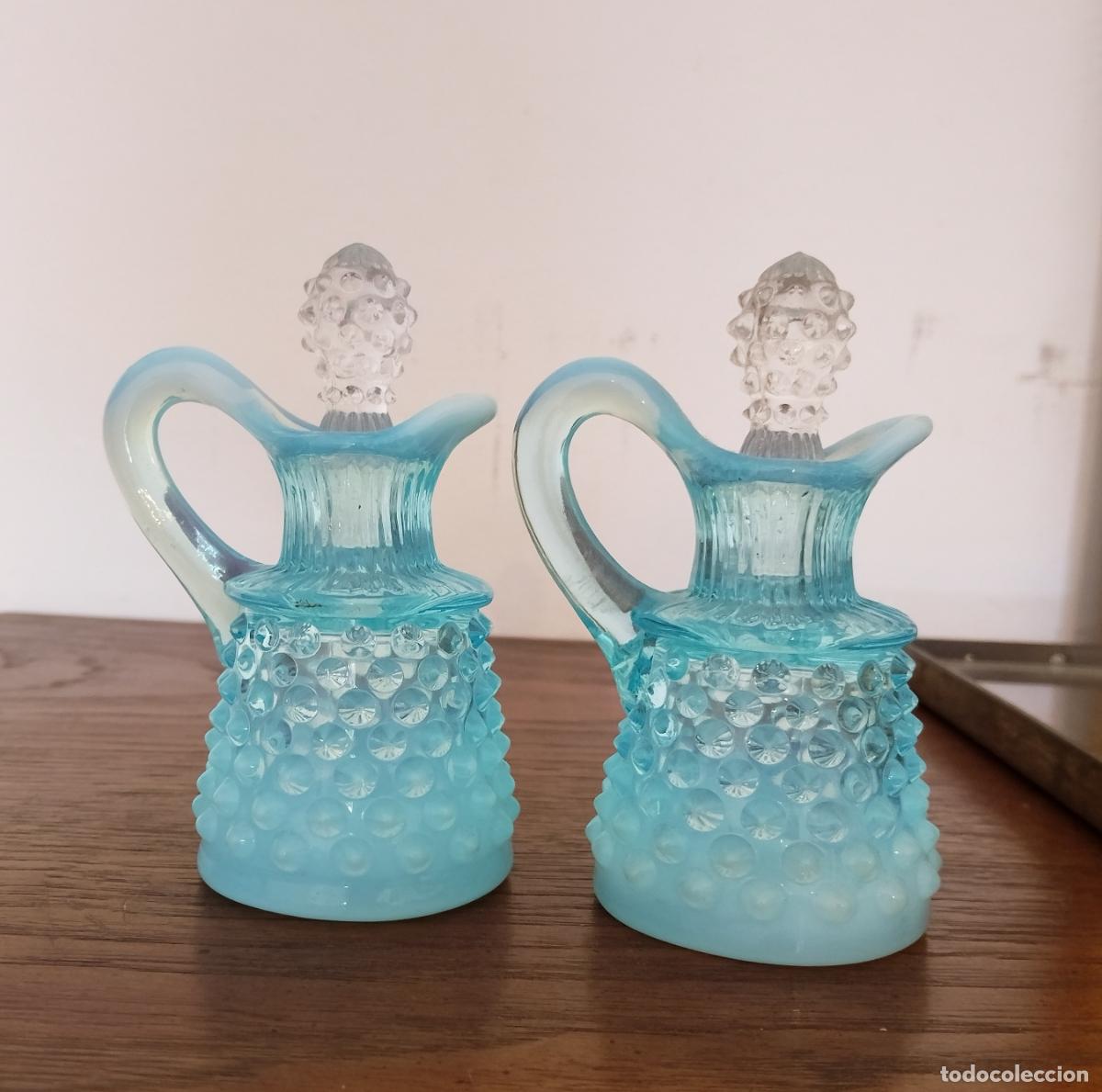 Antiguidades: Antigua pareja aceitera vinagrera en cristal / vidrio, estilo modernista