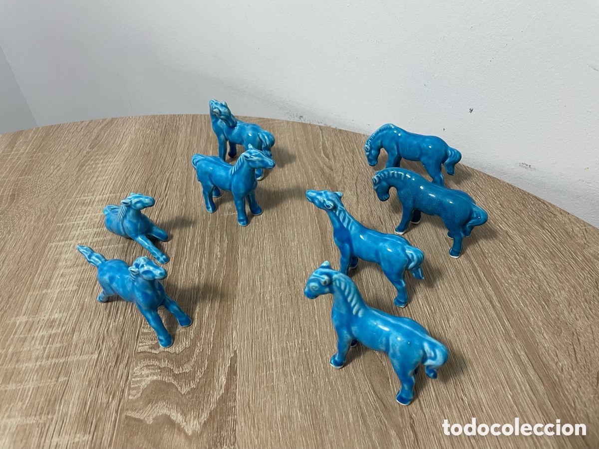 Antig&uuml;edades: CABALLOS CER&Aacute;MICA AZUL CAJA ORIGINAL