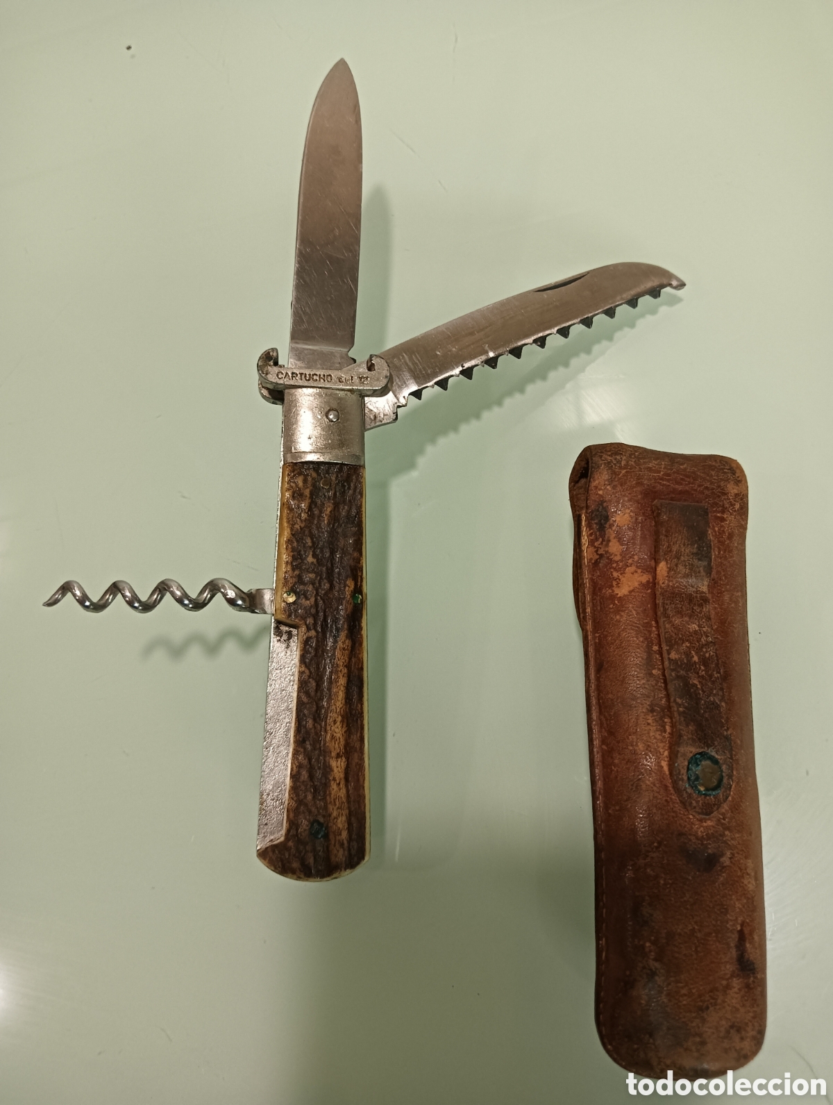 Antig&uuml;edades: Navaja Multiusos Vintage Pay&aacute; (A&ntilde;os 50) con Funda de Cuero