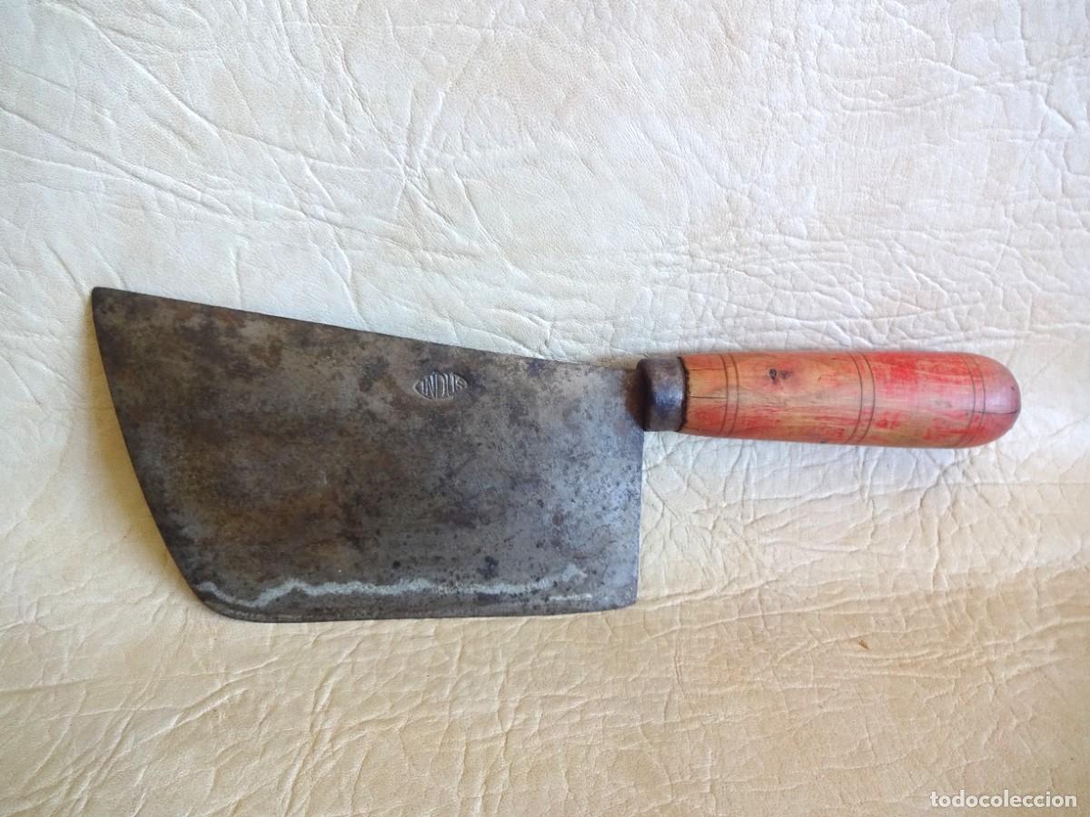 Antiquit&eacute;s: antiguo cuchillo macheta de carnicero con sello INDUS
